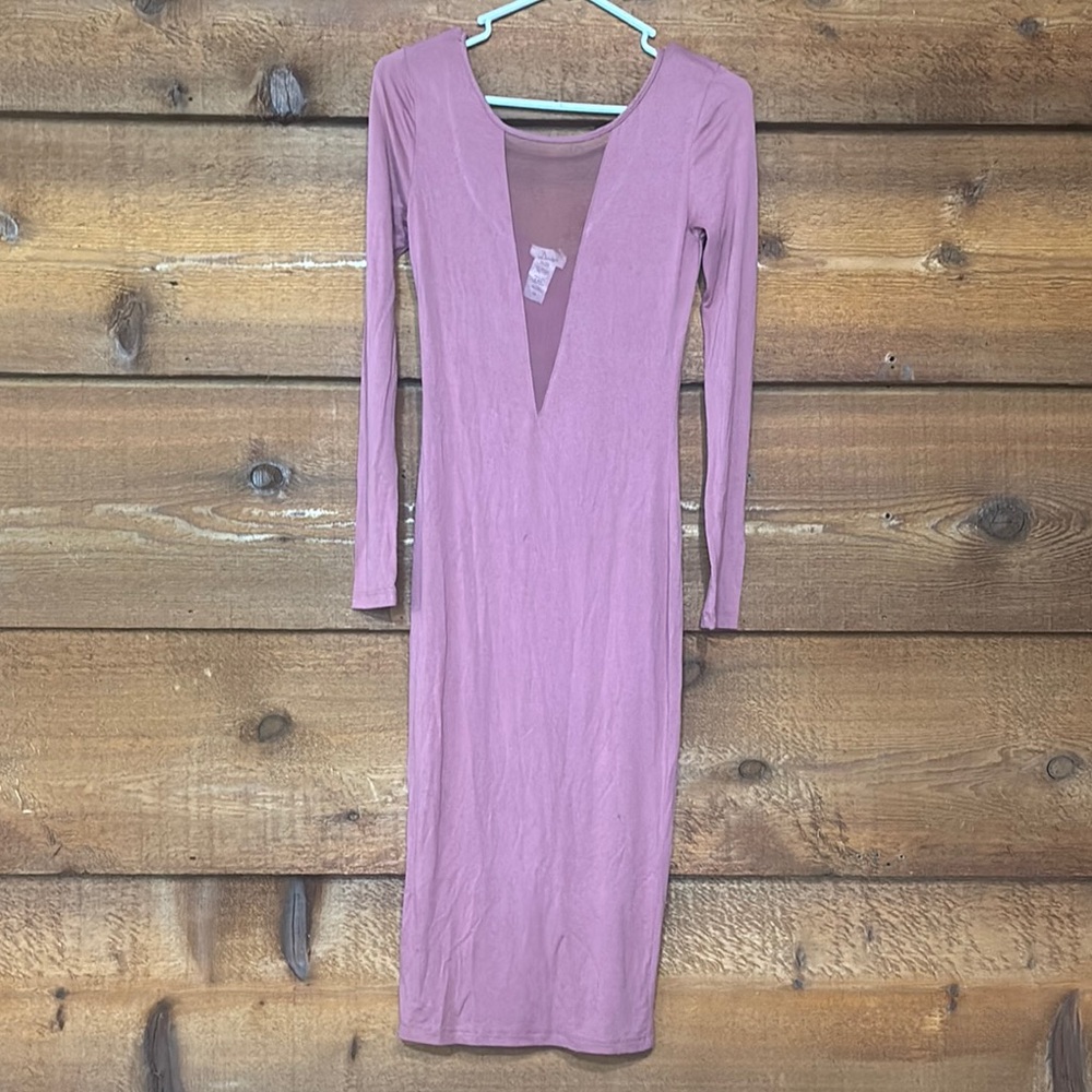 Purple Bodycon Long Sleeve Plunge Dress